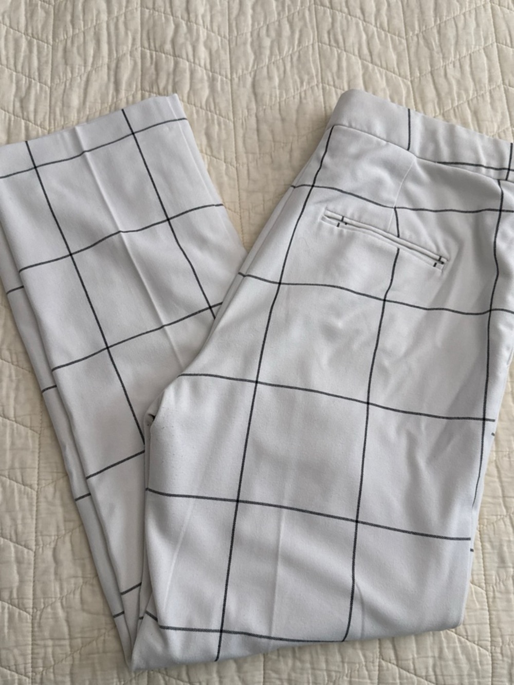 Windowpane Dress Pants - White with Black Grid